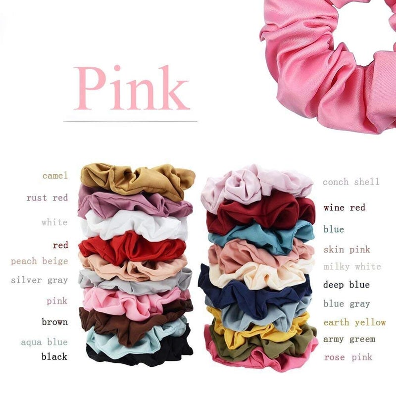 Chloven 20 Colors Large Satin Hair Scrunchies Elastic Hair Bobbles Ponytail Holder Hair Scrunchy Vintage Hair Ties Accessories for Women Girls - Image 2